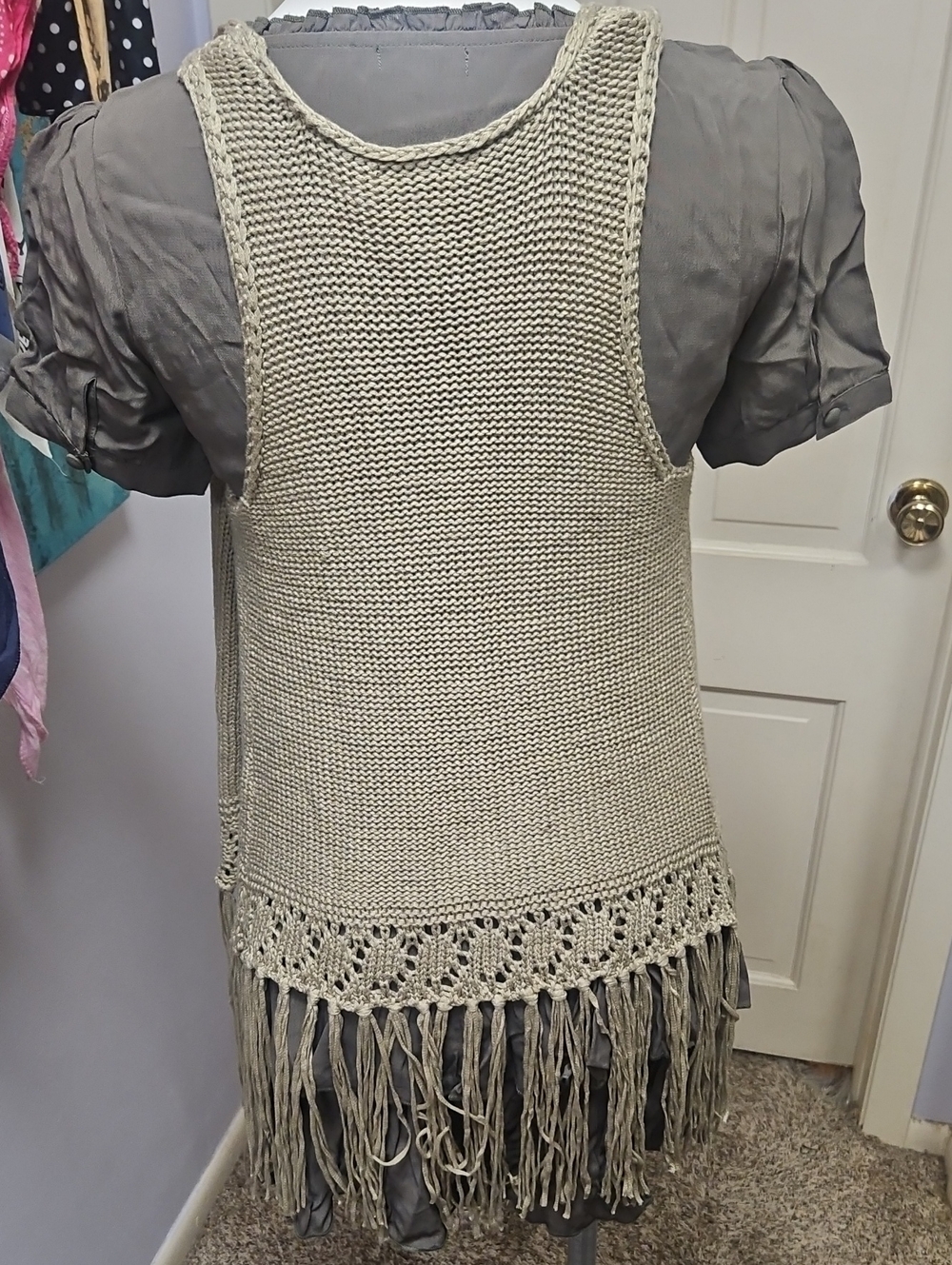 Love Always Beige Cotton  Knit Fringe Vest